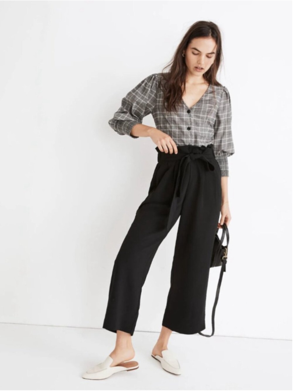 Madewell Tie-Waist Huston Pull-On Crop Pants Black size S